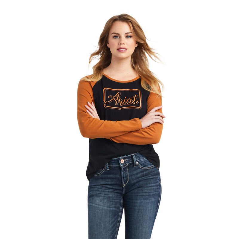 Blusas Ariat Real Baseball Negras/Marrones Mujer - Chile 268-JVDIPB